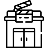 Clapperboard and studio building icon