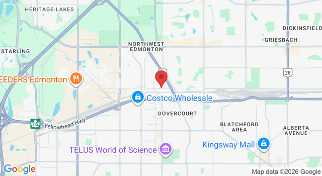 Map showing Studio A's location at 14204 128 Ave NW, Edmonton, AB
